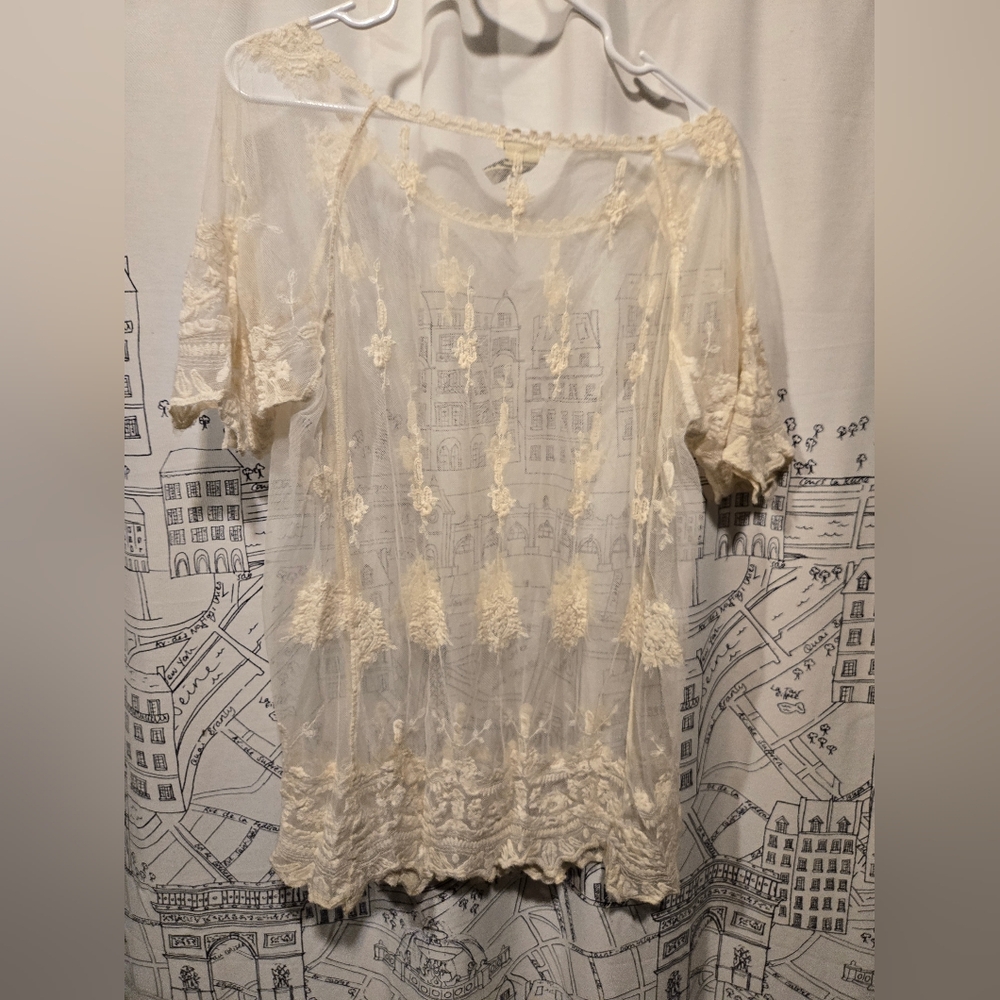 EUC Vintage Women's Soho Girl's Off White Sheer Lace Top For Layering Size Large - Picture 5 of 5